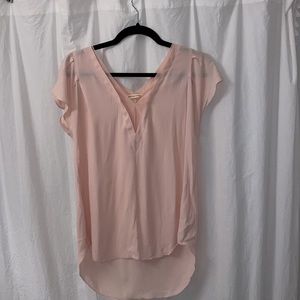 REBECCA TAYLOR BLUSH PINK SHORT SLEEVE BLOUSE SILKY TOP SIZE SMALL S